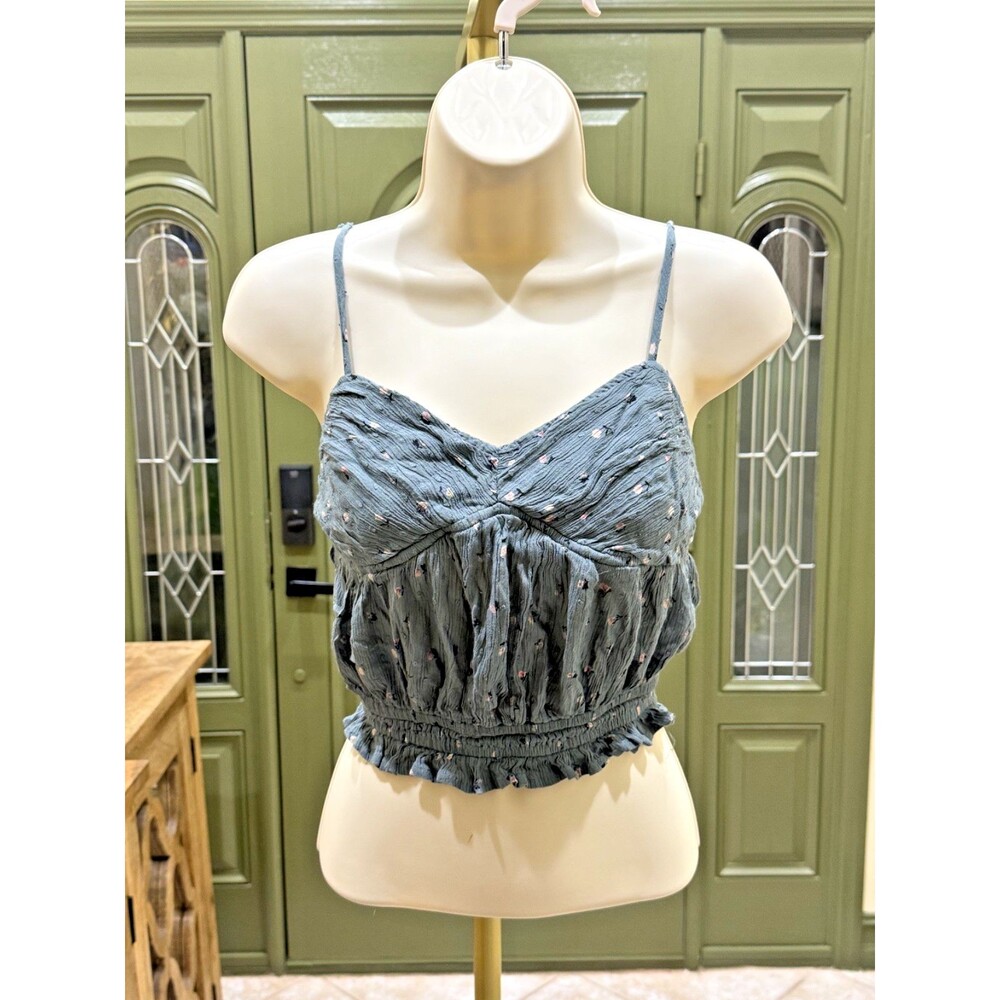 American Eagle teal floral crop top size small
